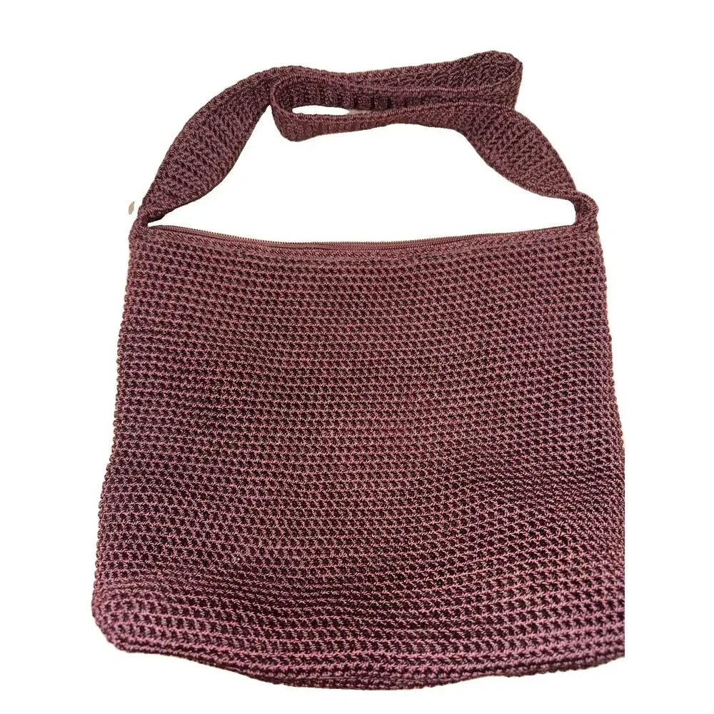 The Sak Plum Purple Crochet Shoulder Bag Purse Woven Knit Y2K Boho Zippered